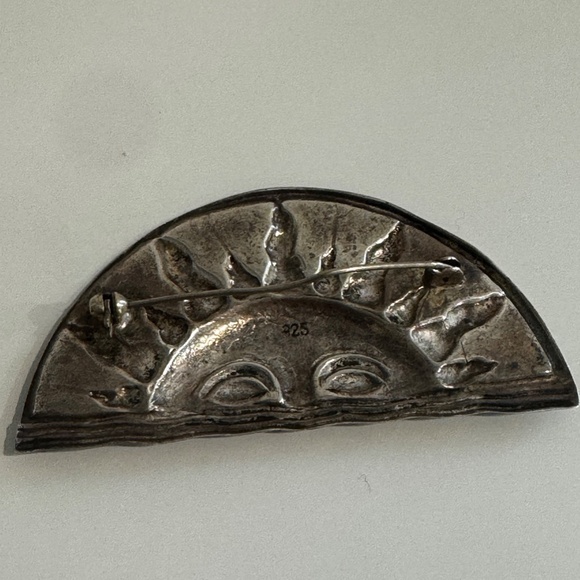 Vintage Sterling Silver Brooch Pin Large Rising Sun 925 - Picture 6 of 12